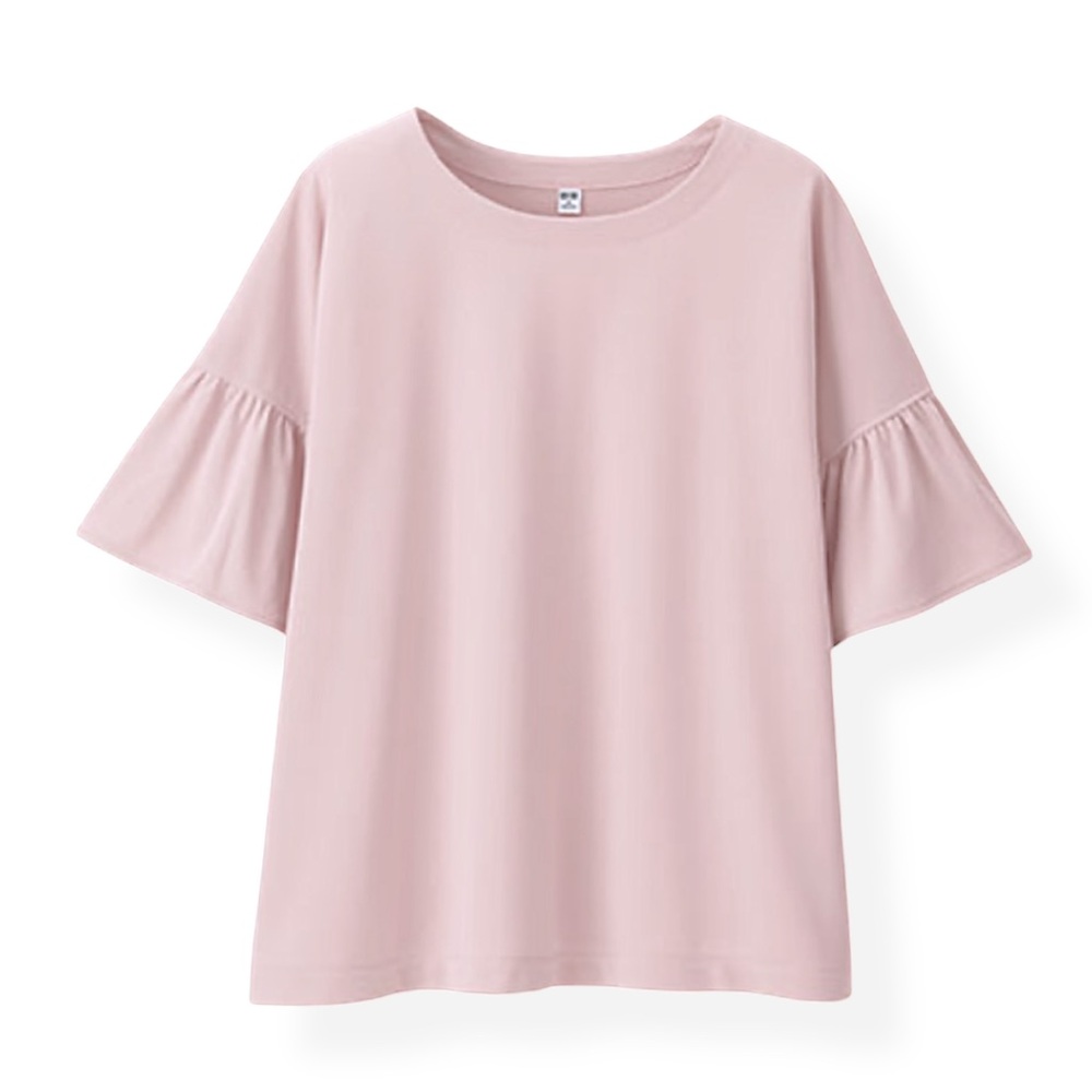 Uniqlo Soft Pink Blouse with Ruffle Sleeves | Size Medium | $18